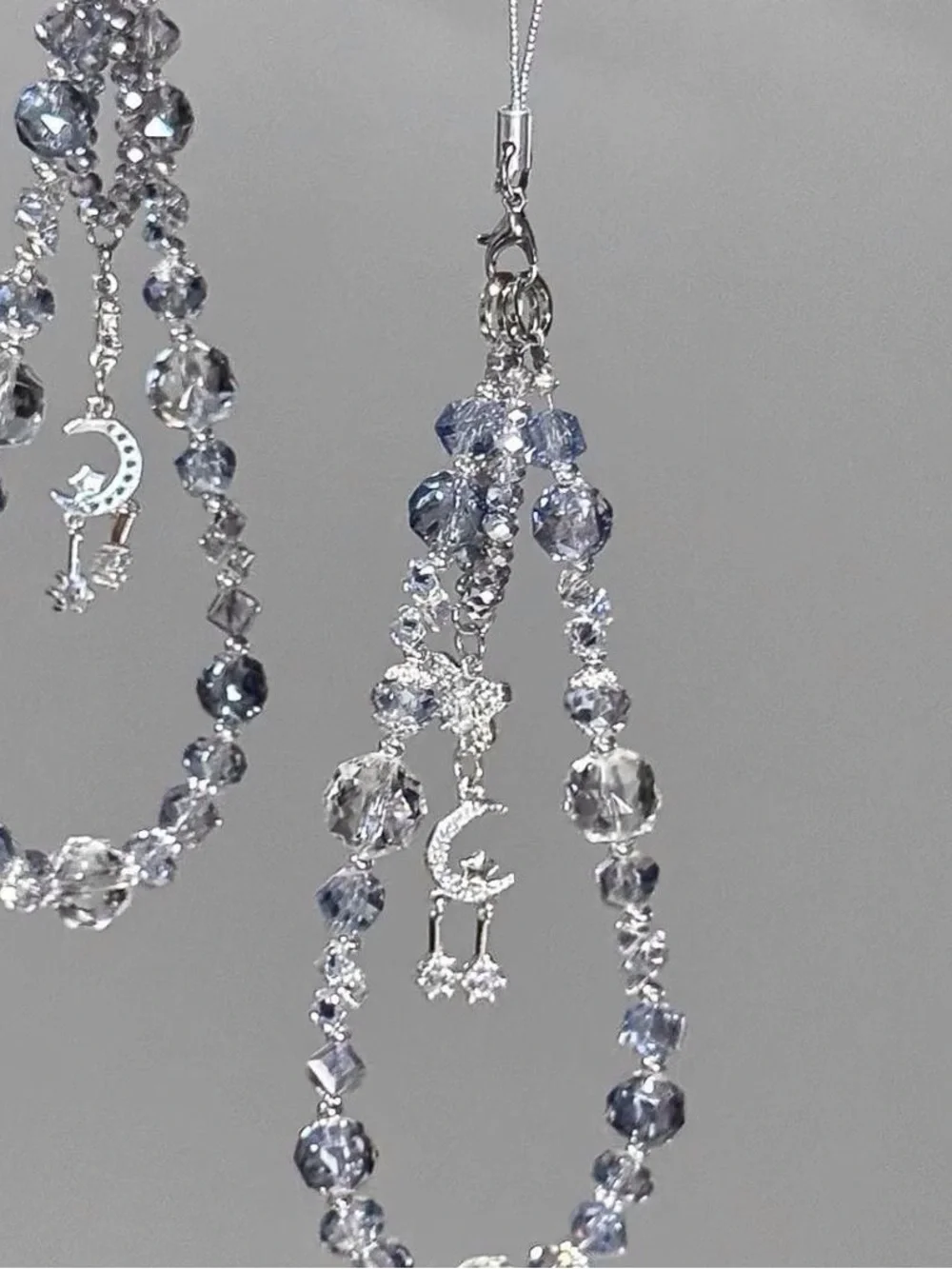 Crystal Moon Star Phone Charm Strap | Pale Blue | Silver | Celestial | Coquette
